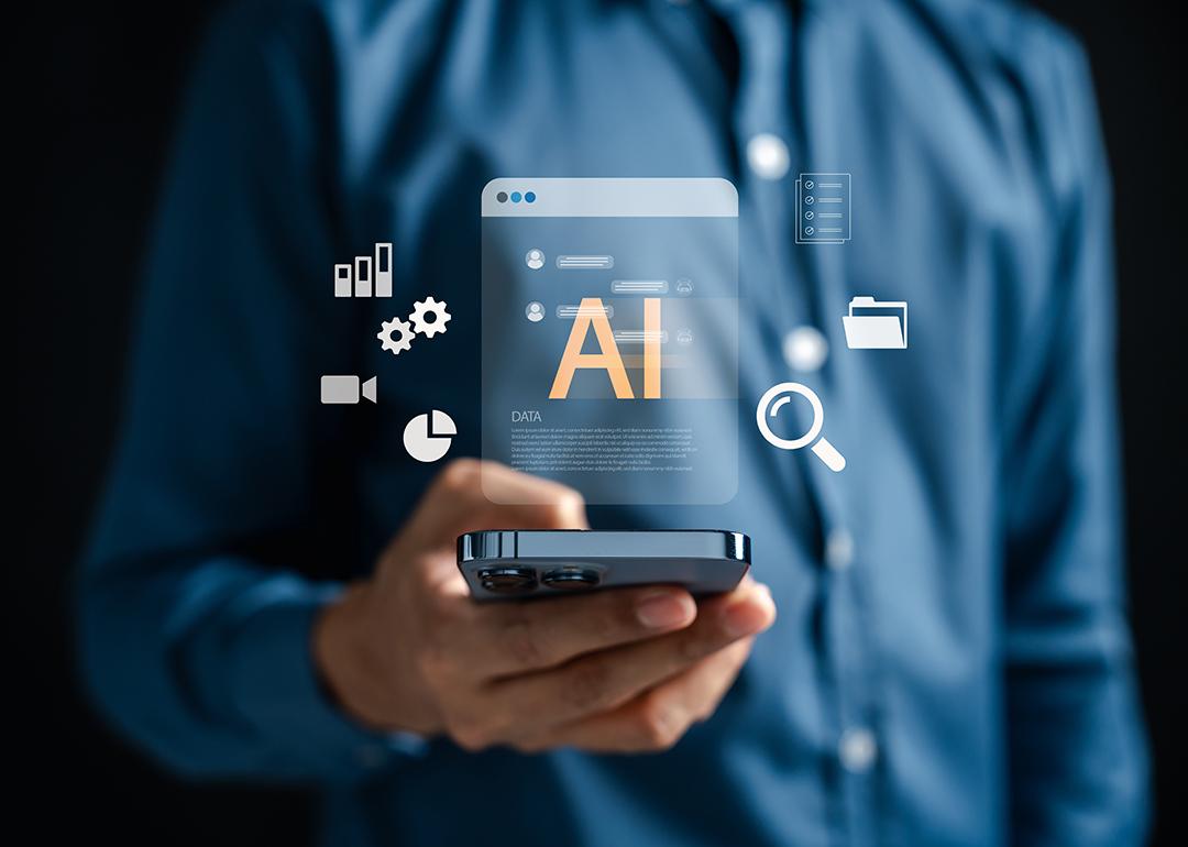 An analyst evaluating search engine optimization (SEO) enhanced through AI technology from a mobile device.