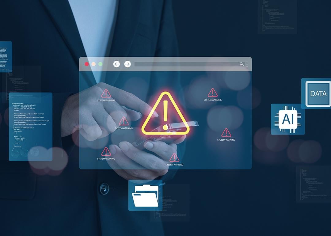A concept illustration of detecting cyberattacks using AI notification.