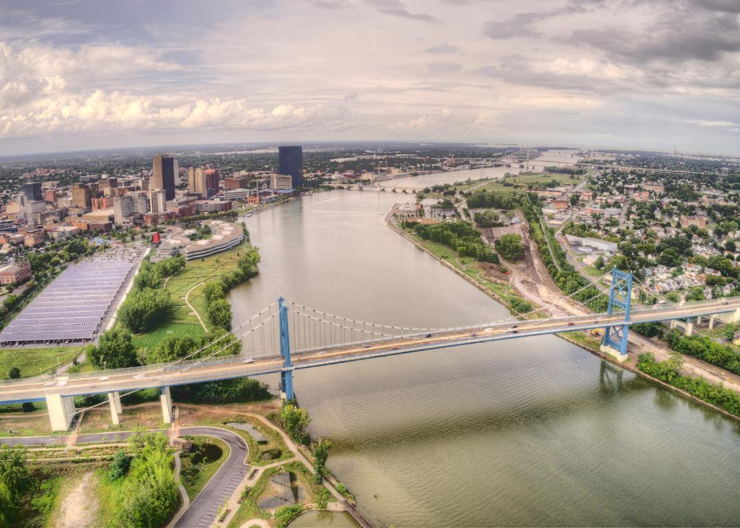 Aerial view of the urban district center in Toledo, Ohio.