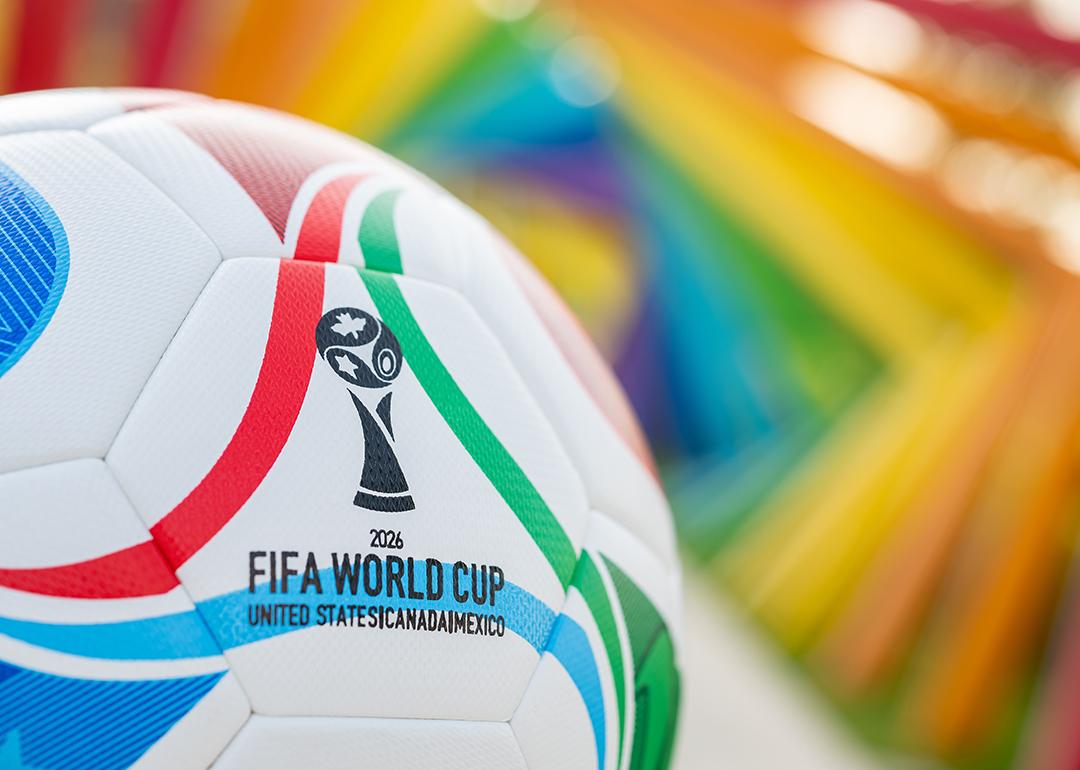 A 2026 World Cup soccer ball in the outdoors. 
