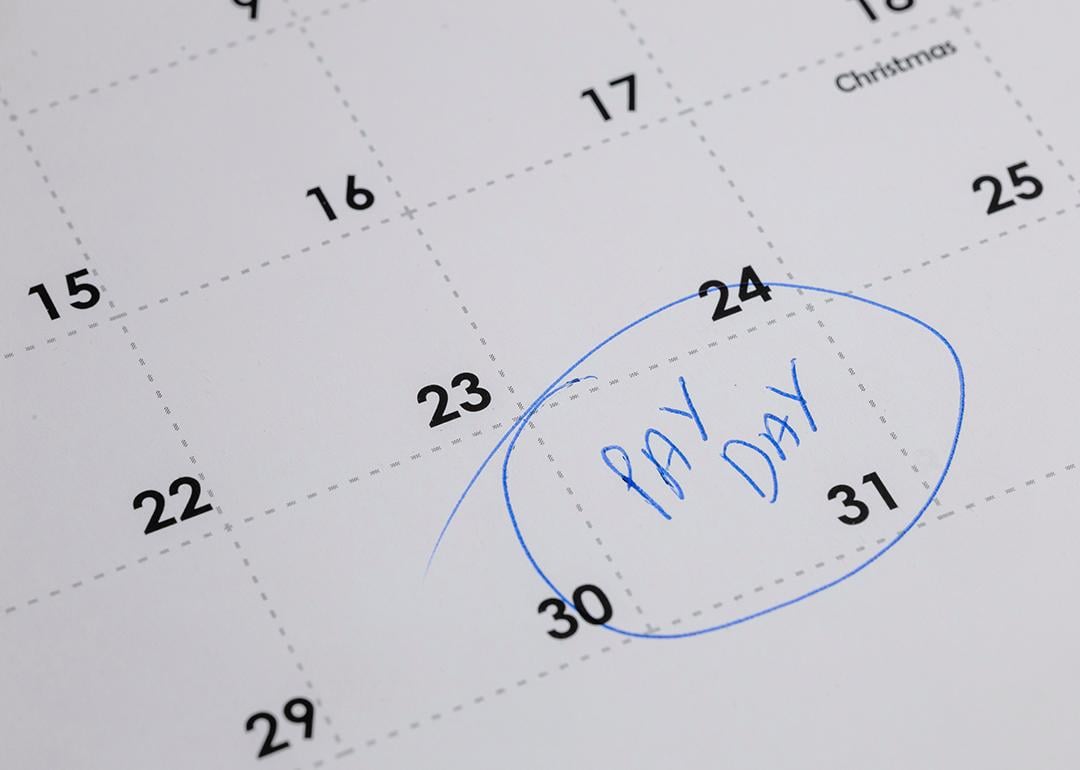 A calendar reminder of payday on the 31st. 