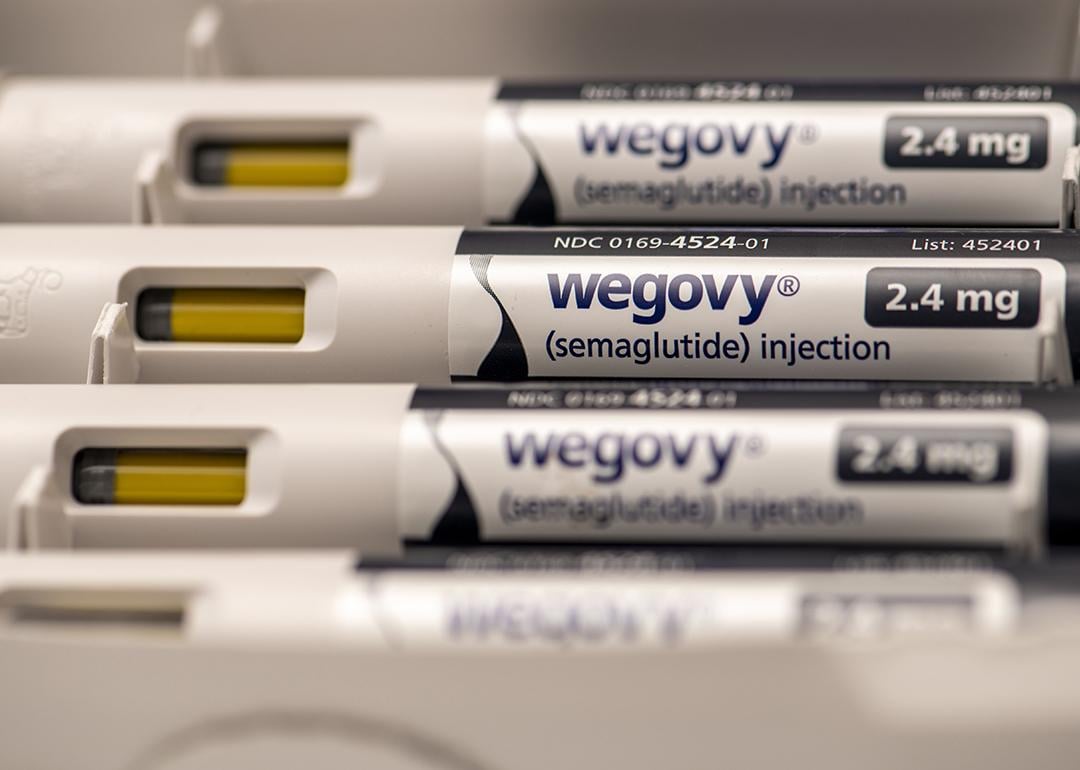 A stack of 2.4mg Wegovy injection pens