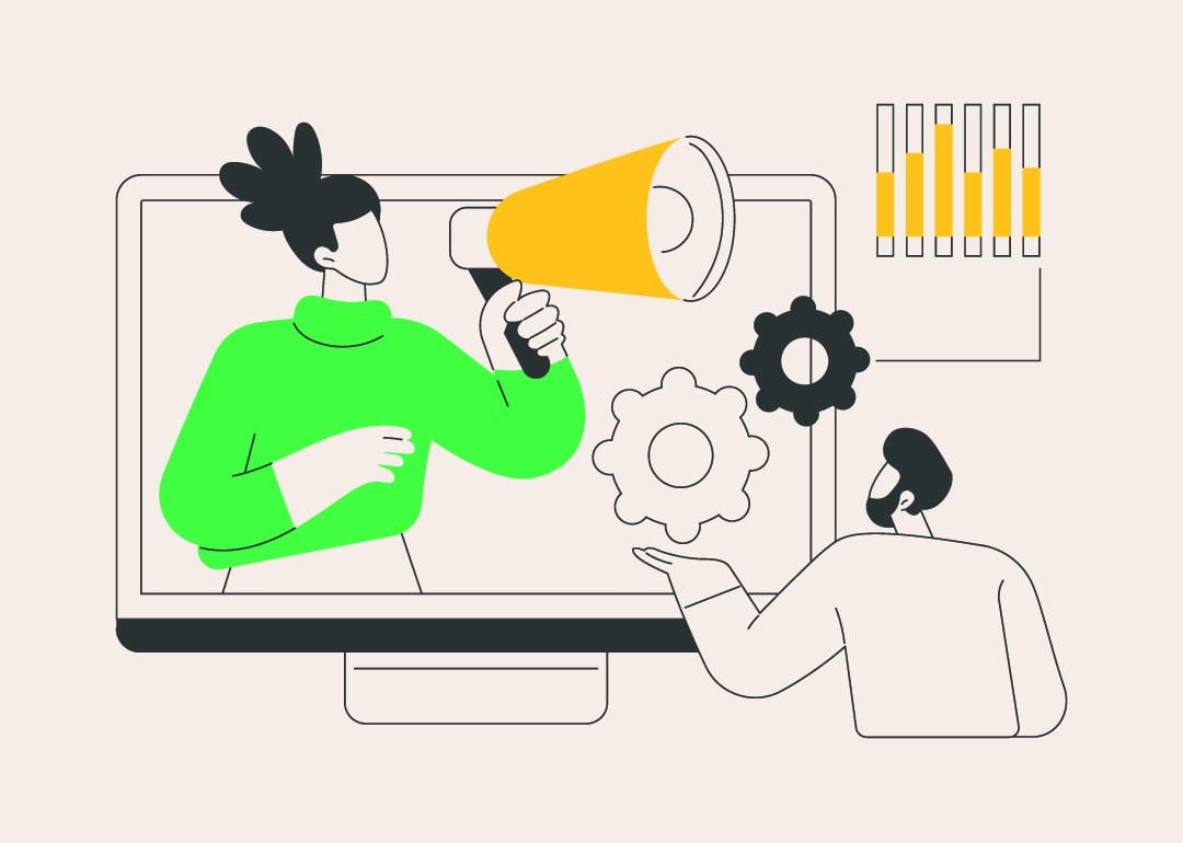 A vector illustration depicting markets do inbound and outbound calls.