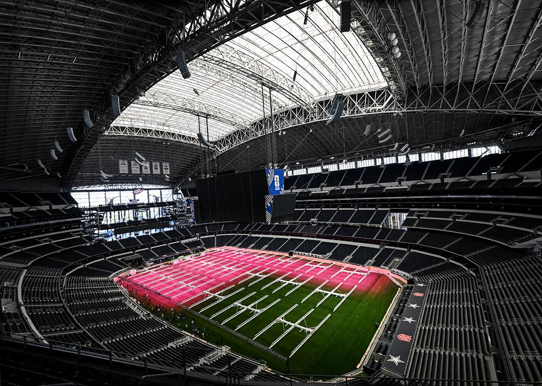 The inside of Dallas Stadium (temporarily renamed from AT&T Stadium for the 2026 FIFA World Cup).