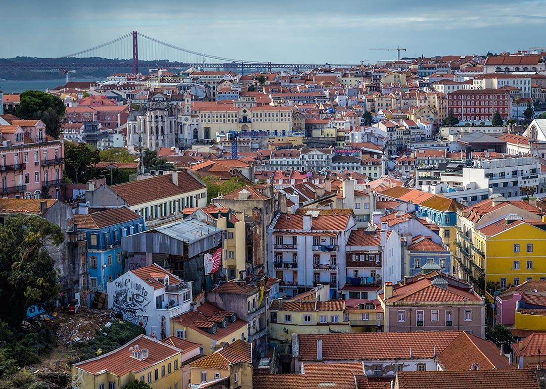 Aerial view from Miradouro da Graca viewing point in Lisbon, Portugal.