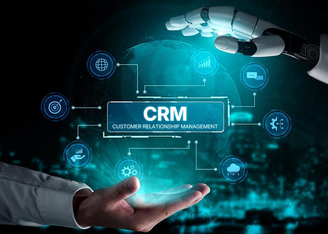 A creative graphic of CRM systems for business automation.