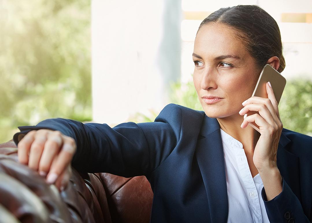 A businesswoman in a sales call.