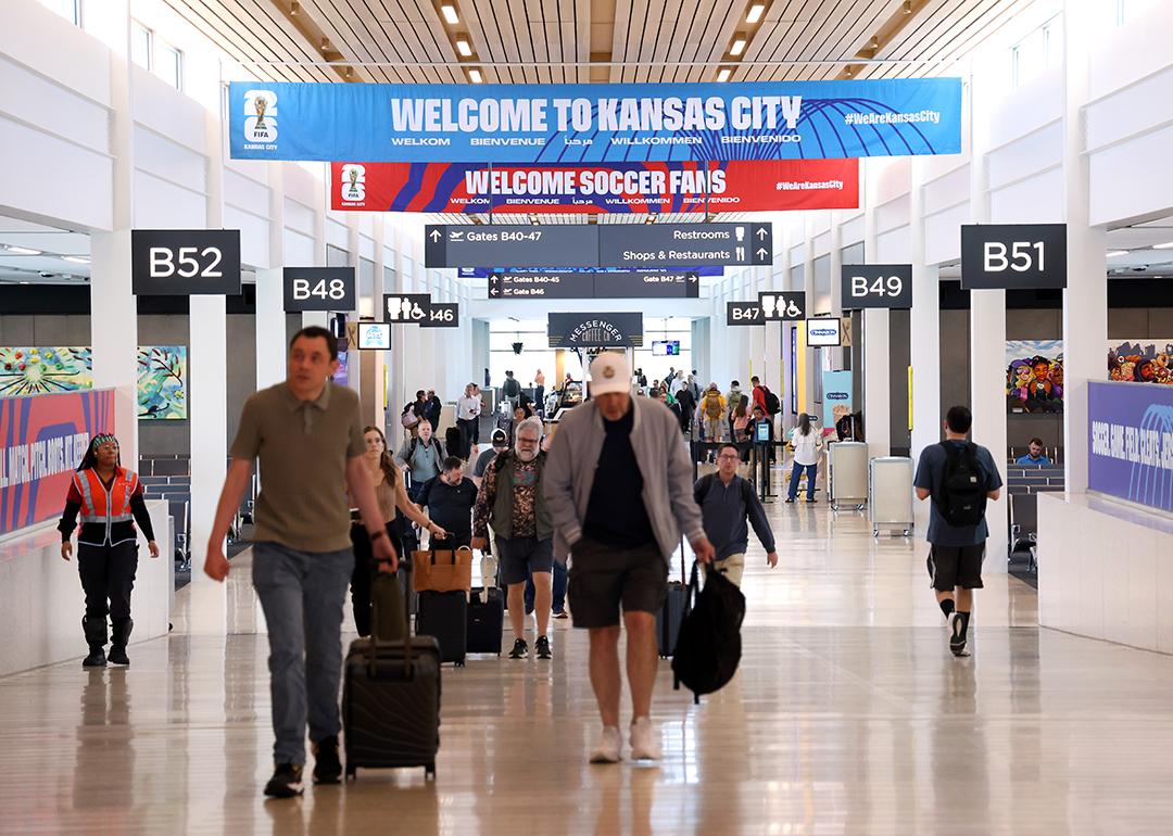 World Cup signage is displayed at the Kansas City airport ahead of the 2026 World Cup on May 05, 2026 in Kansas City, Missouri.
