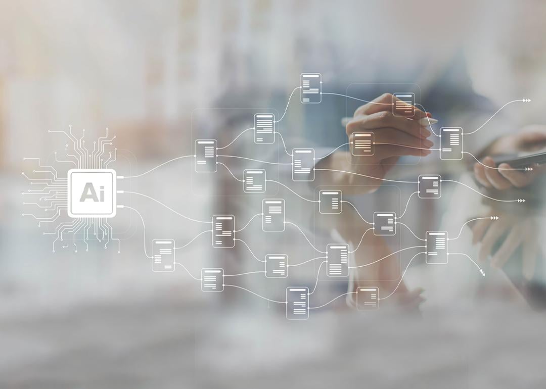 A wide banner of AI and network graphic as a concept of advanced data integration.