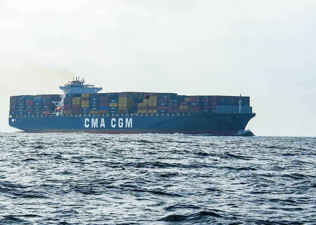 A container ship passing through the Santa Barbara Channel with a cargo en-route to the Port of Los Angeles in California.