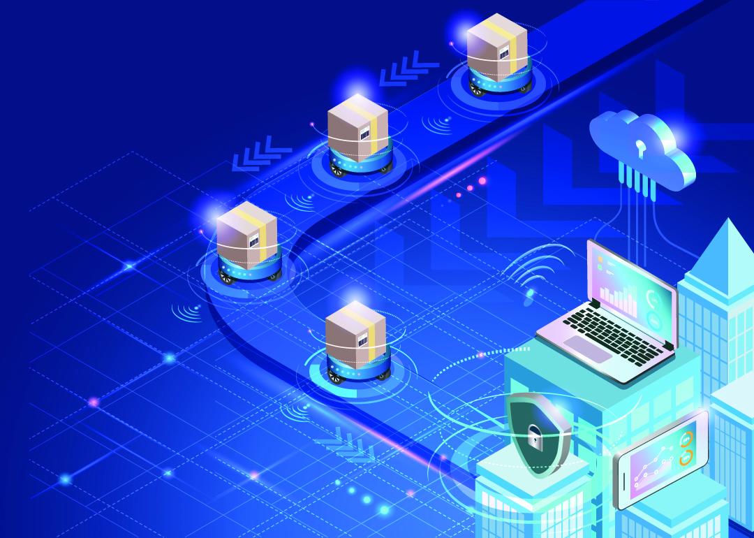 A custom illustration of a smart logistics delivery system.