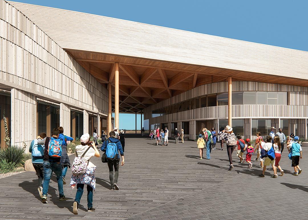 An architectural rendering of the museum's breezeway.