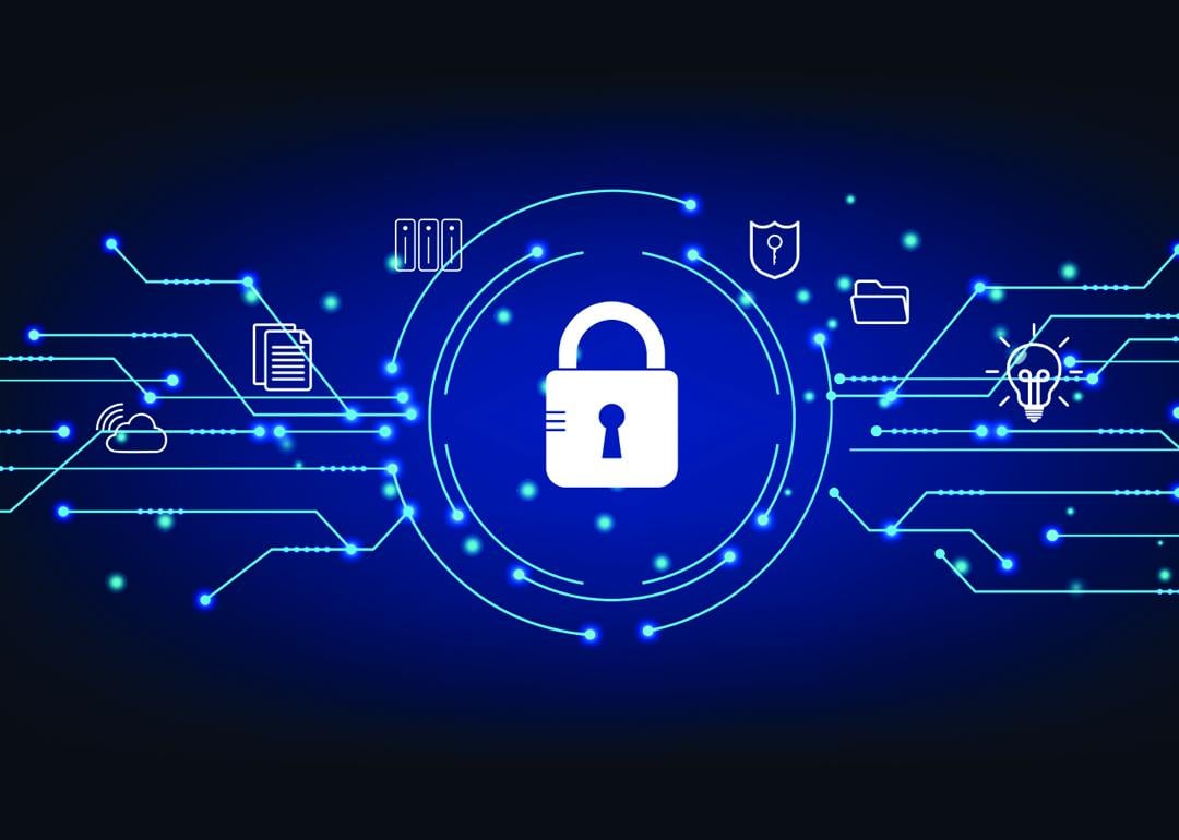 Conceptual graphics of data cybersecurity.