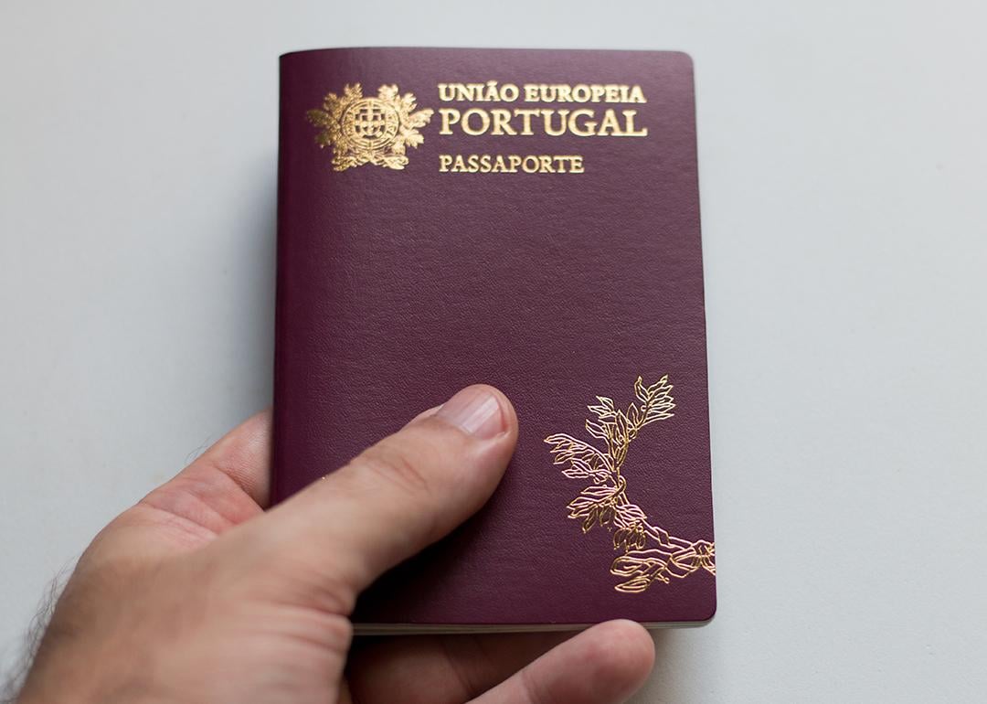 Person holding a Portuguese passport.