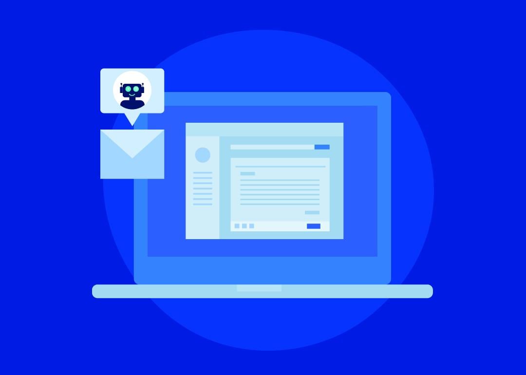 A vector illustration of an artificial intelligence (AI) generator tool creating content for a business marketing campaign.