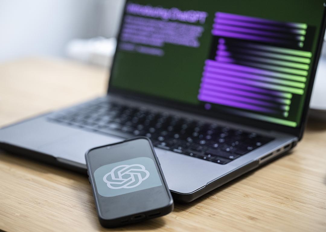 ChatGPT logo is displayed from a smartphone's screen.
