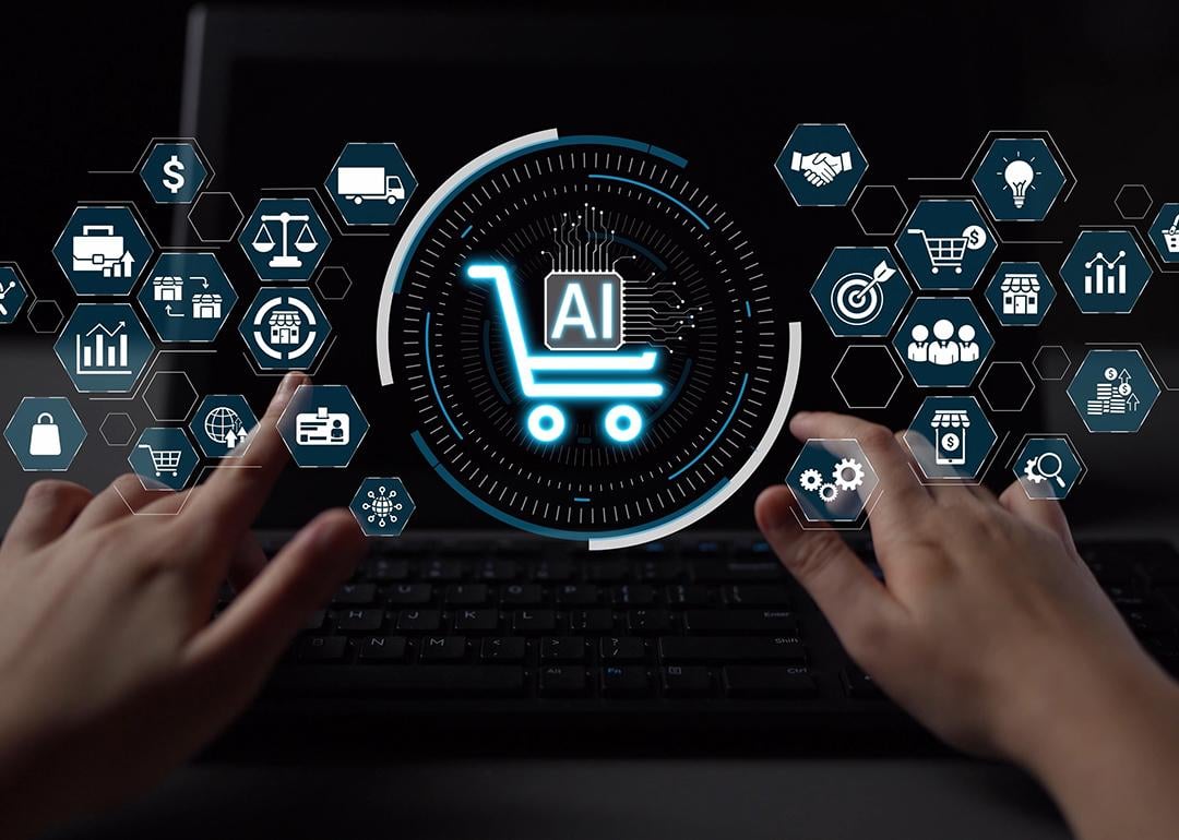 Concept graphics of integrating AI into online shopping.