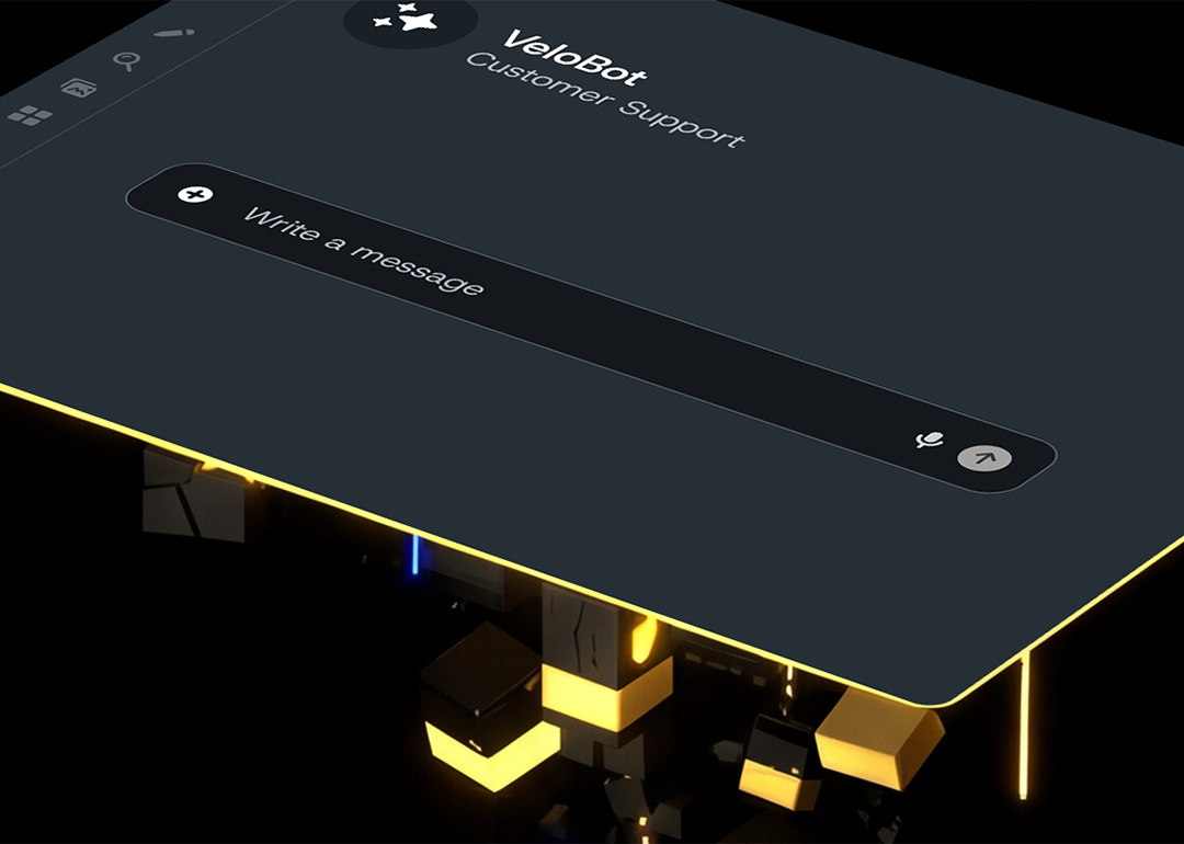 An illustration displaying a futuristic customer support interface. 