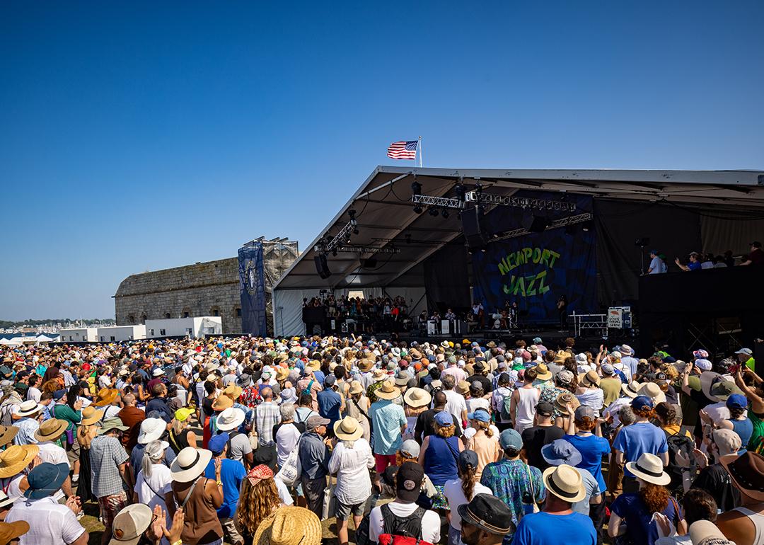 An atmosphere view of the audience and stage during the 2024 Newport Jazz Festival in Rhode Island, USA.