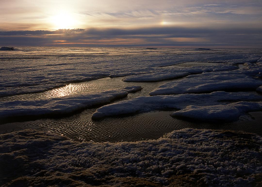 The view from a bush plane as it approaches Cooper Island off of Barrow, Alaska. 