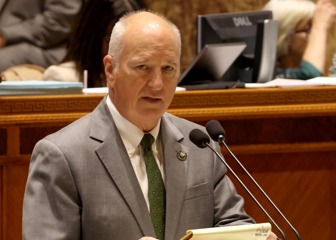 Sen. Jay Morris, R-West Monroe, presents his bill to redraw Louisiana’s congressional districts in the state Senate chamber on May 14, 2026.