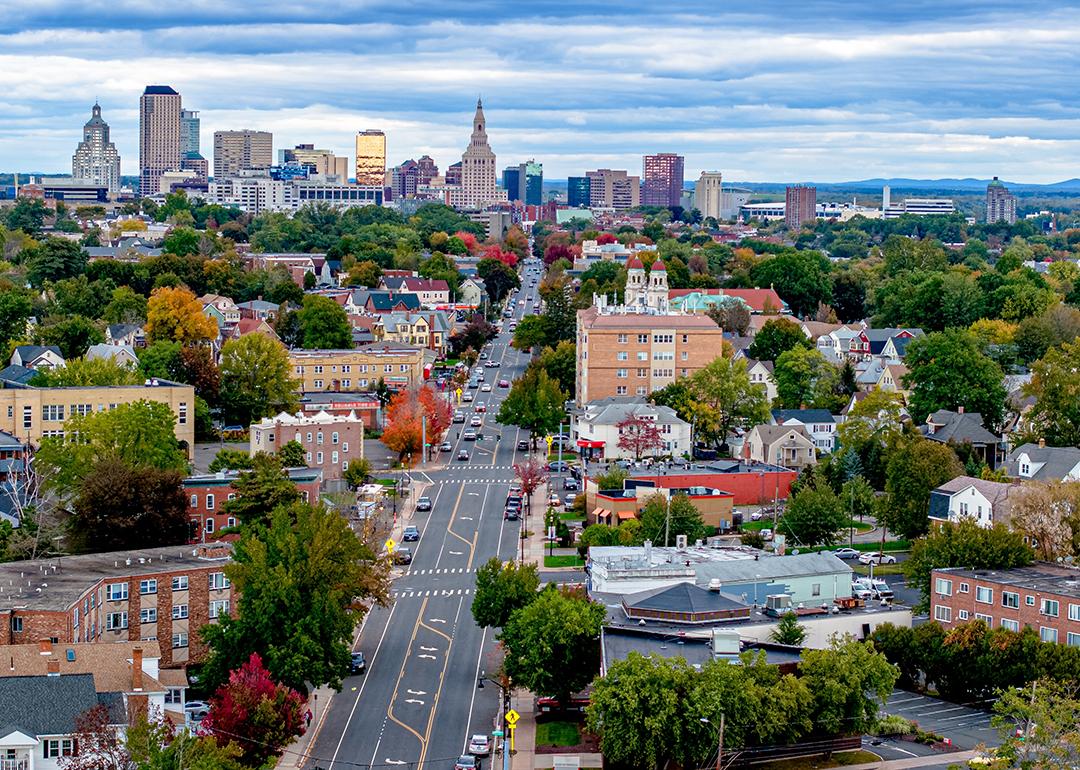 Aerial view of the capital in Hartford, Connecticut.