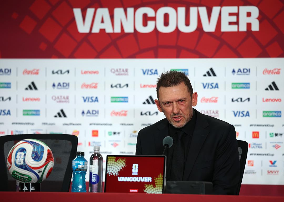 Australian head coach Tony Popovic speaking to the media in a post match press conference after the Australia-Türkiye Group D match at the FIFA World Cup 2026 in Vancouver, British Columbia, Canada.