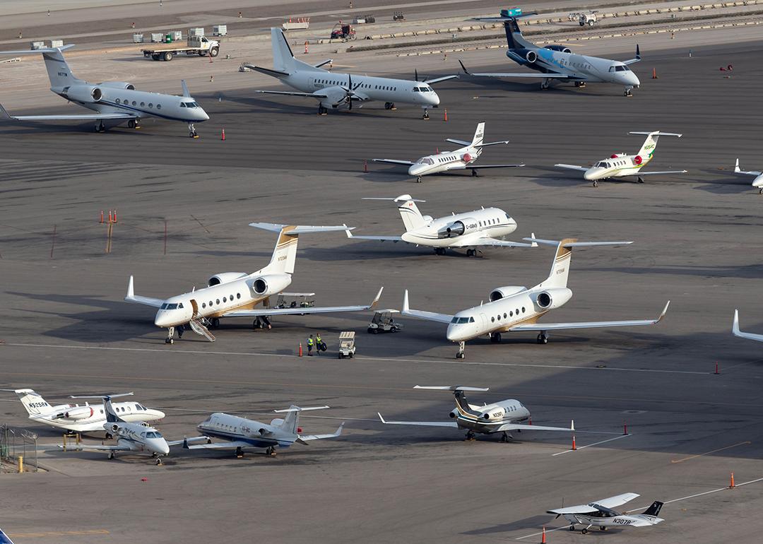 Overview of the private jet ramp at McCarran International Airport in Las Vegas, Nevada.