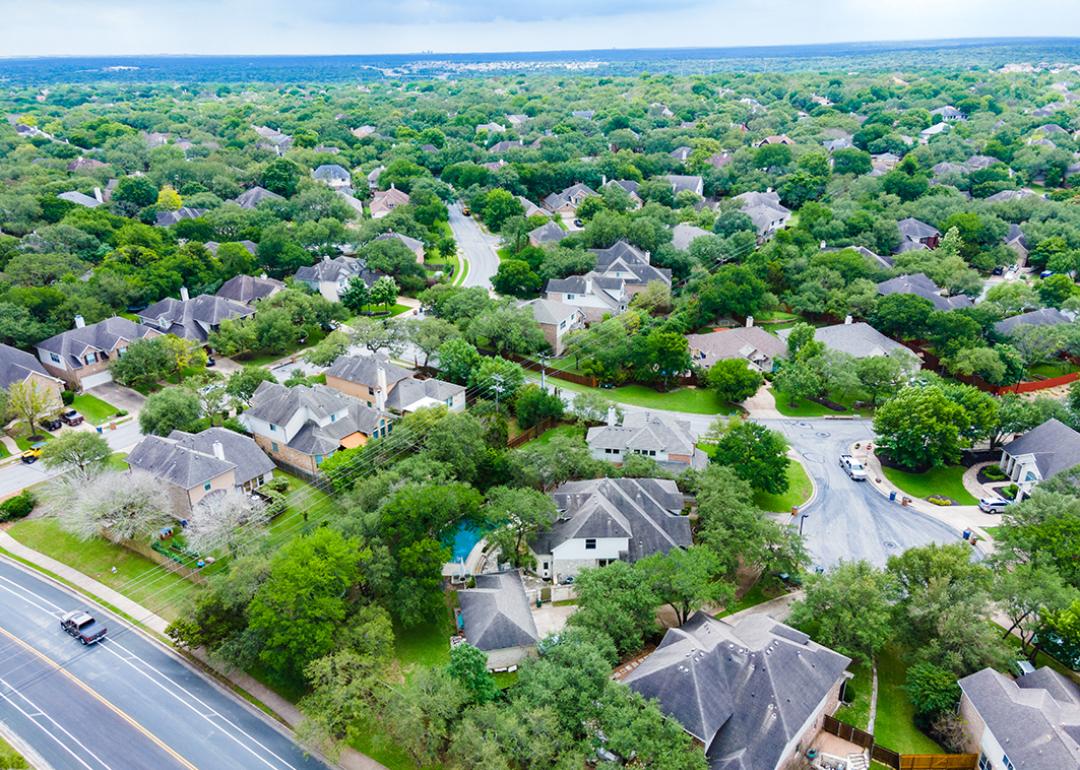 Aerial view of an urban and luxury housing neighborhood in Austin, Texas.