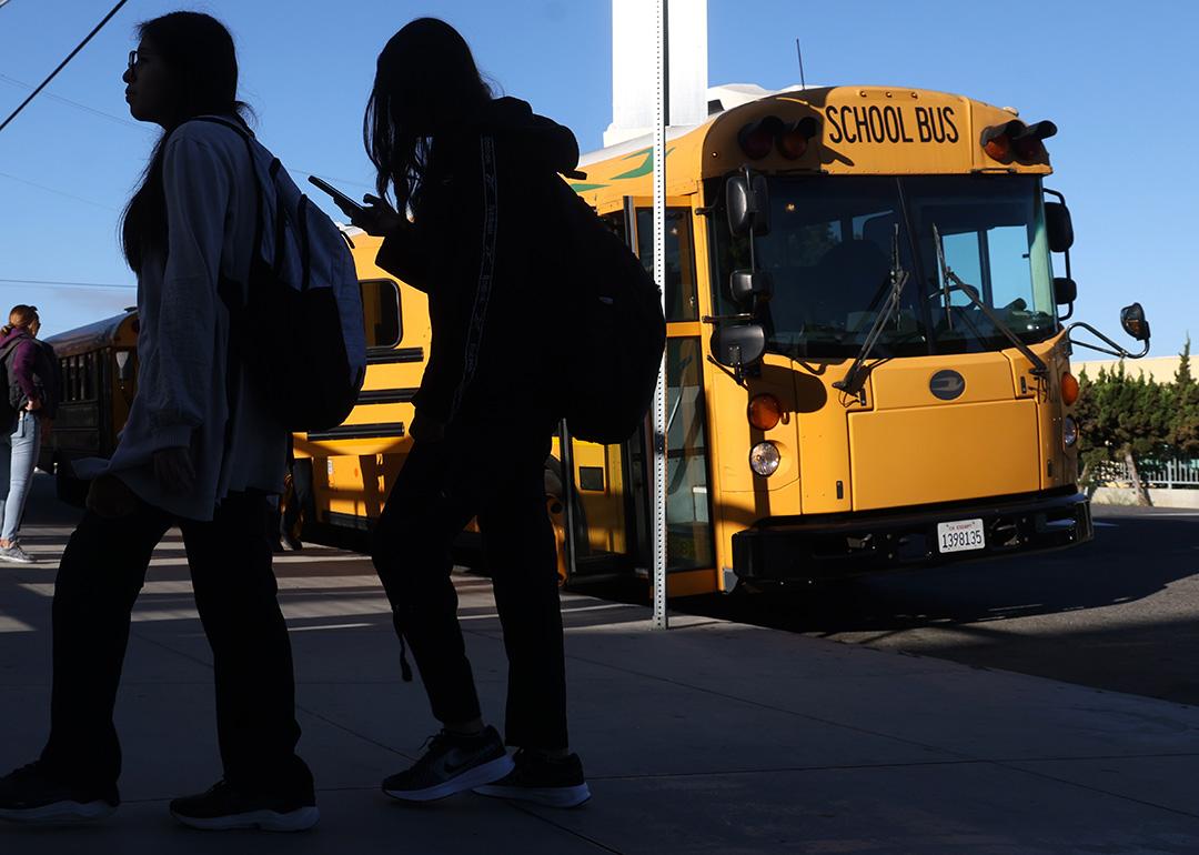 Students heading to their classes at Miguel Contreras Learning Complex in Los Angeles, California, USA.