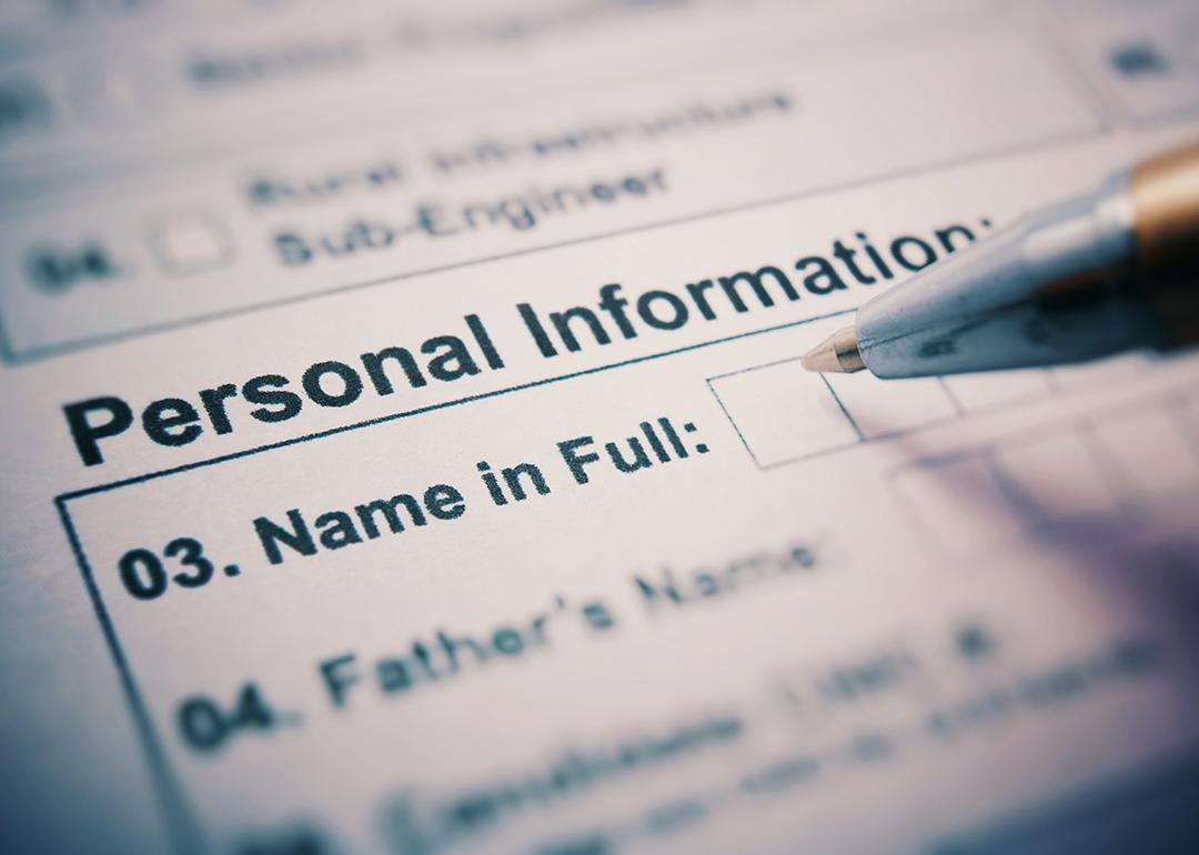 The full name section of a personal information sheet.