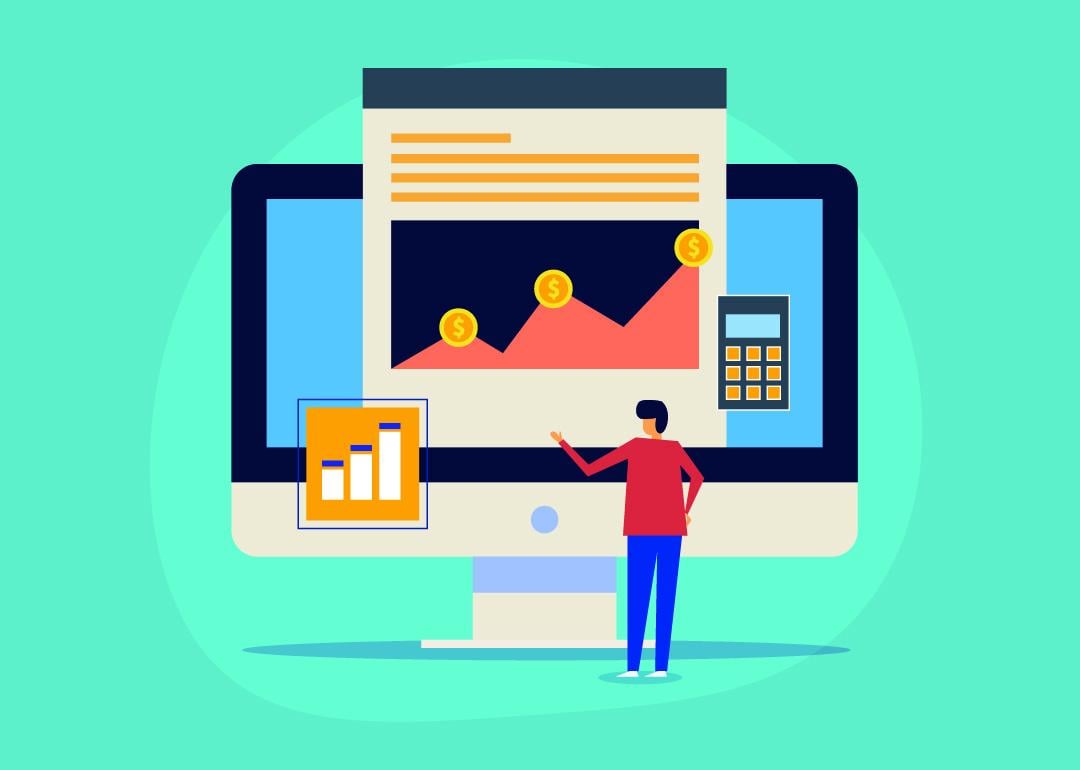 A vector illustration of a business tracking software for expenses charts.