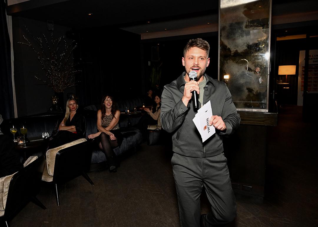 Dating strategist and content creator, Benny Hart, speaks during the Trojan G.O.A.T. event on November 19, 2025 in New York City.