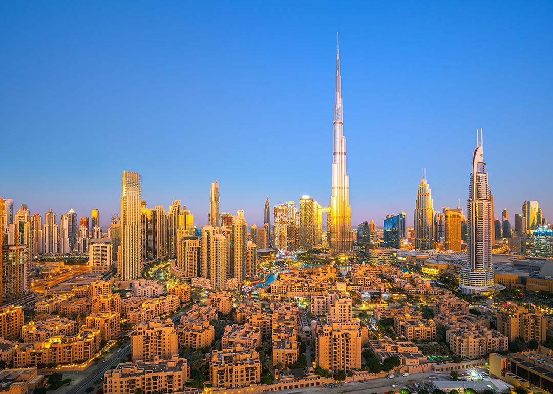 Aerial view of the Dubai city skyline in UAE.