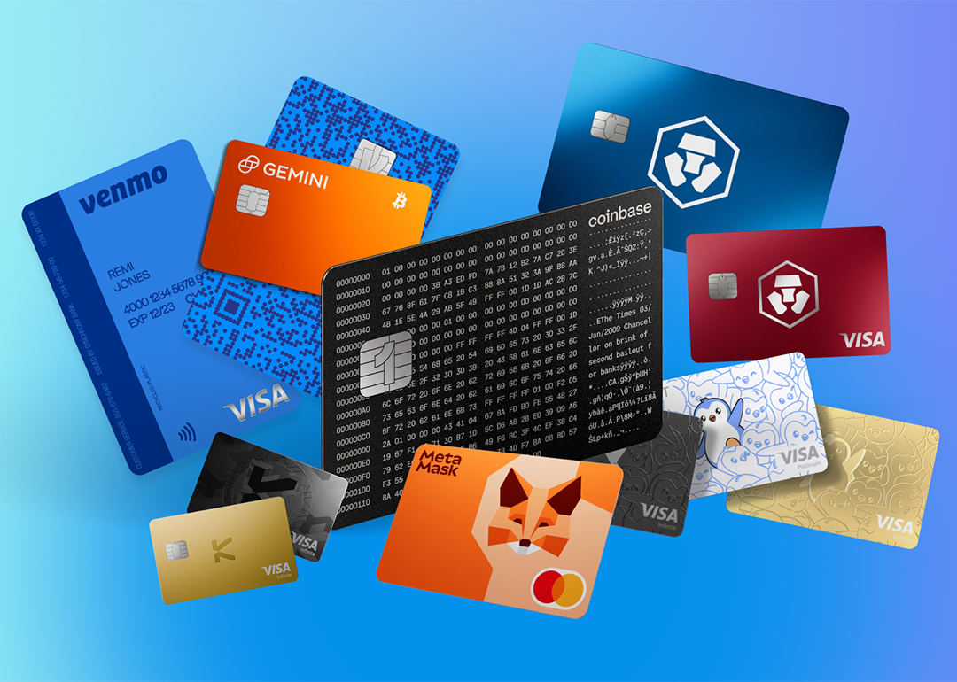 An assortment of crypto rewards cards