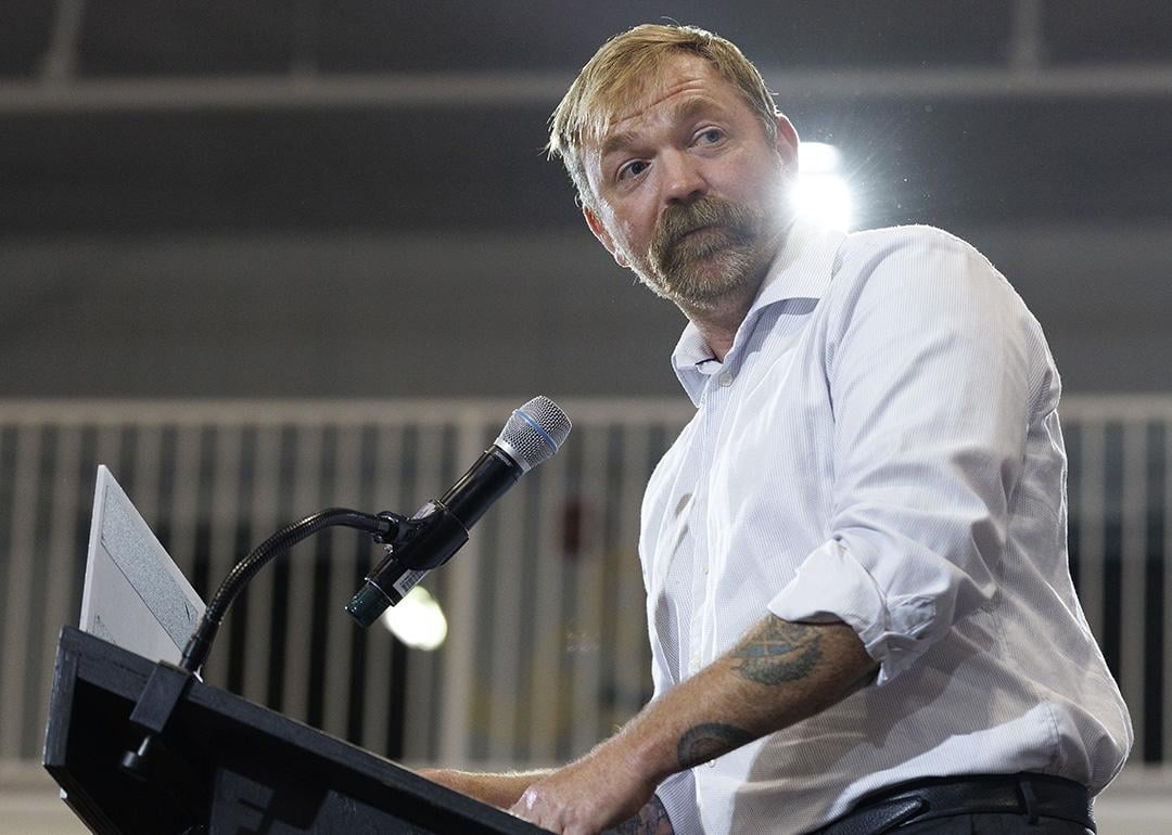 U.S. Senate candidate and Democratic Party's Graham Platner speaking at his Primary Election event in Blue Hill, Maine.