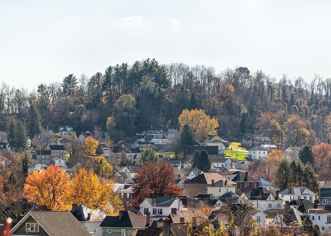 Aerial view of countryside homes in West Virginia.