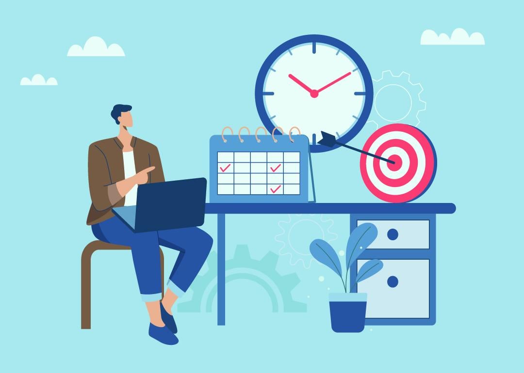 A vector illustration depicting an employee managing business time.