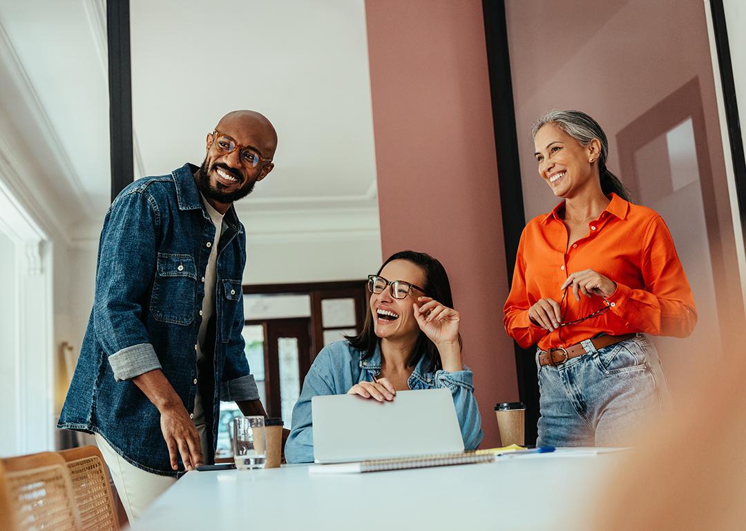 A business team enjoying collaboration in an office.