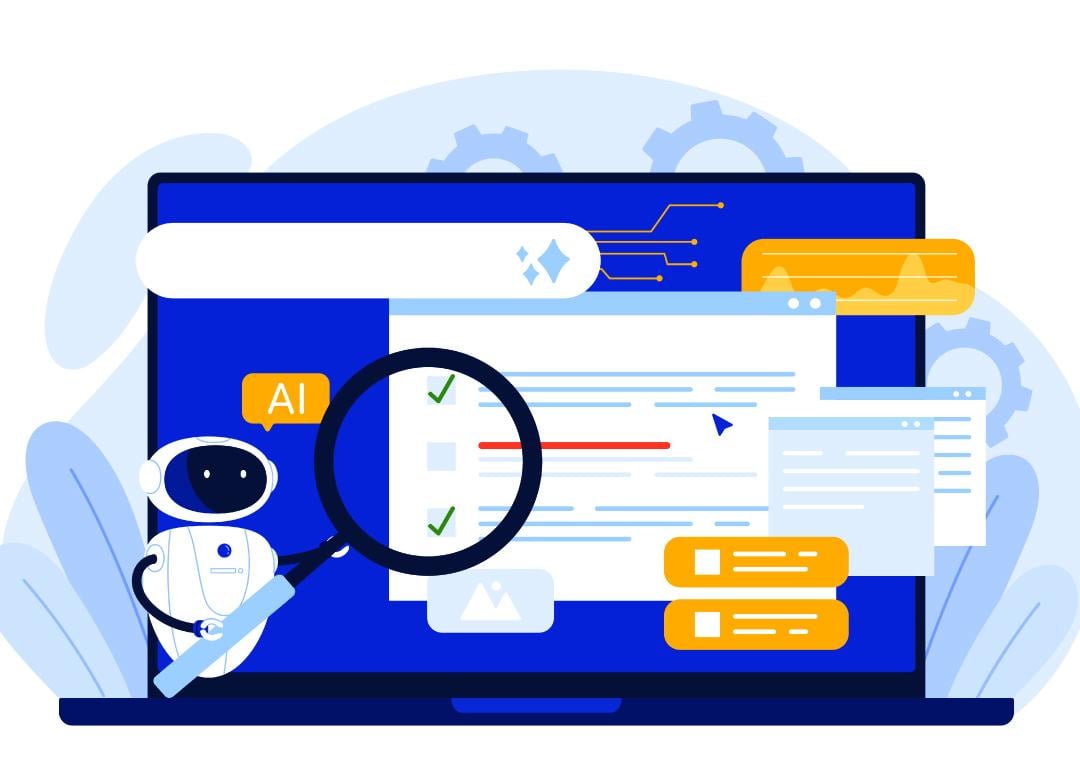 A custom vector illustration showing content visibility through SEO or GEO.