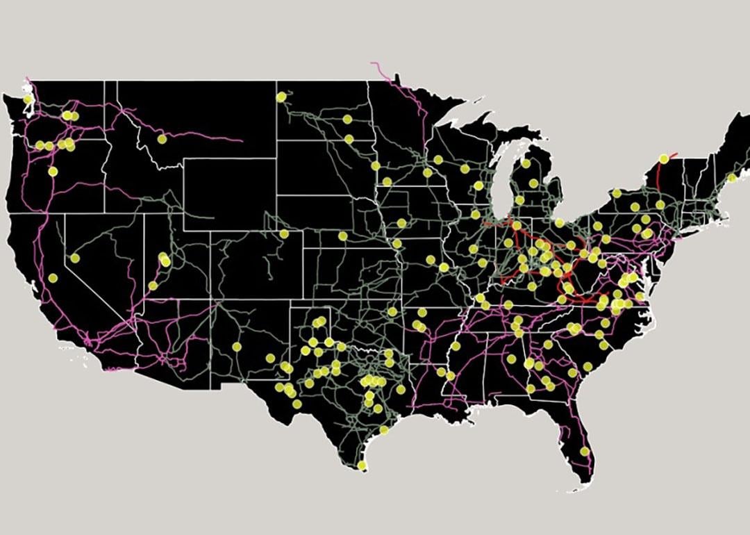 A map showing the geographic distribution of rural data center development across the United States.