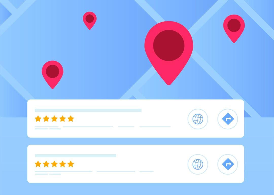 An illustration of a map interface with pin markers on top of street grid lines.