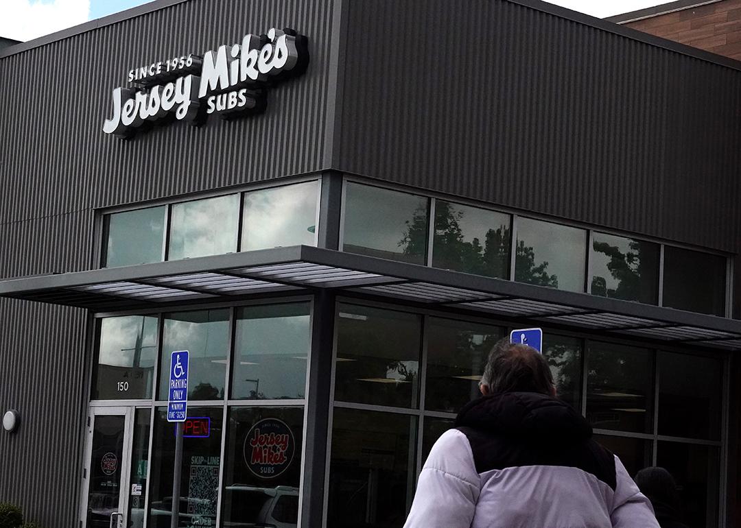A view of a Jersey Mike's restaurant on April 21, 2026 in Los Angeles, California. 
