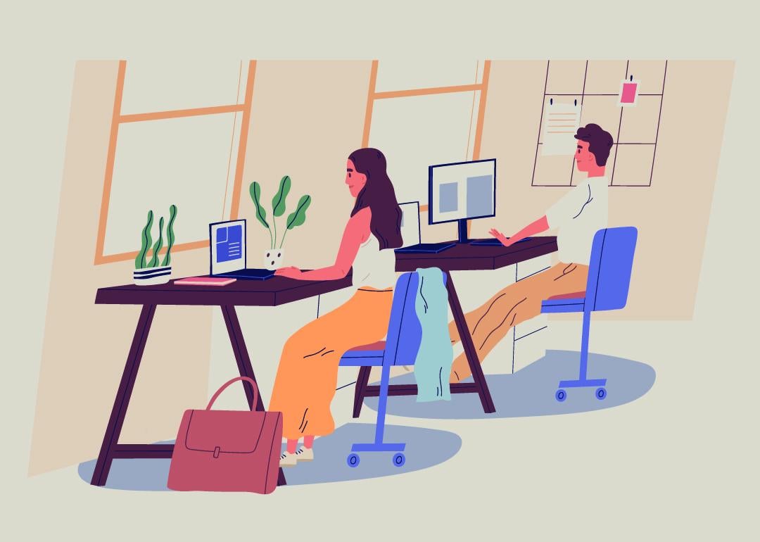 A vector illustration of employees working in an office.