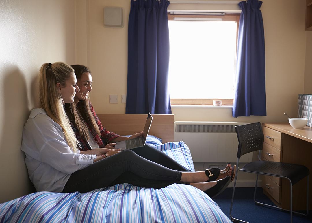 Two female students who share a campus accommodation as roommates.