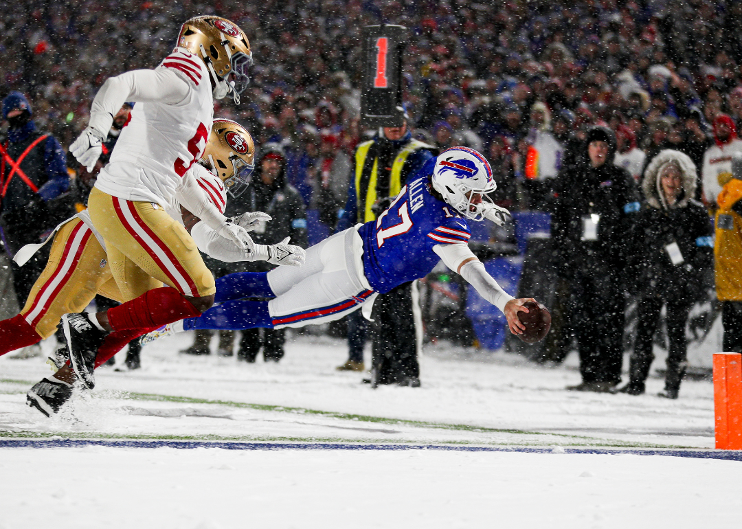 Josh Allen diving for a touchdown.