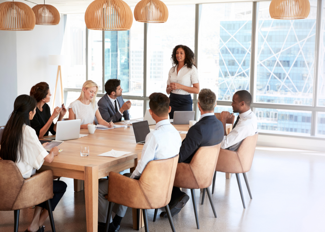 A group of people in a meeting.