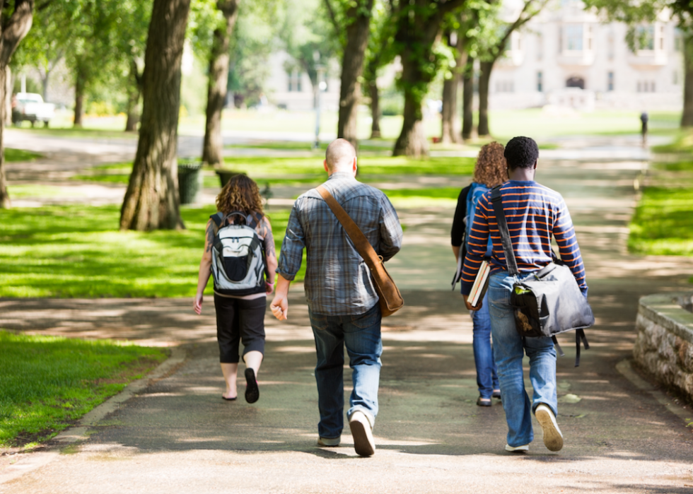 Students walking on campus.