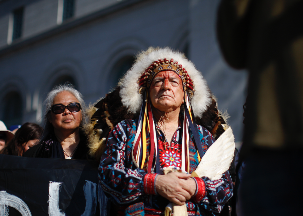 Chief Phil Lane of the Yankton Dakota and Chickasaw First Nations speaks at a Climate Change Rally.