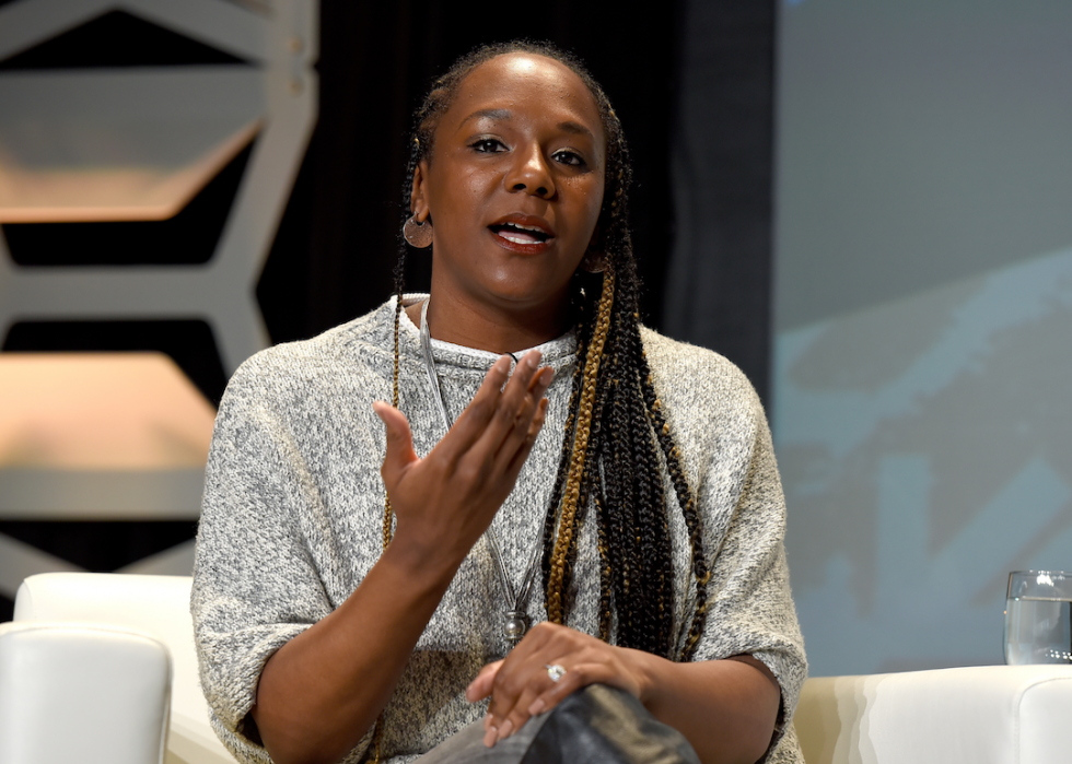 Bree Newsome speaks onstage at The Gifts of Faith: Cultivating Resilience during SXSW at Austin Convention Center on March 13, 2018, in Austin, Texas.